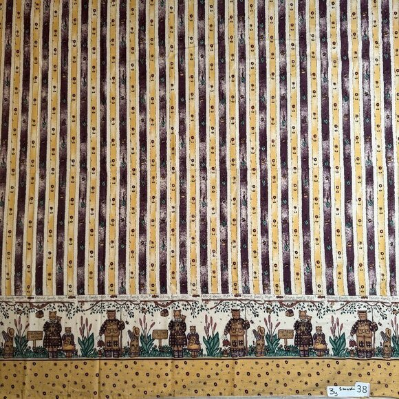 3 yards Vintage Cat Fishing Cotton Fabric Crafts Skirts Primitive Border - Picture 2 of 6